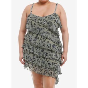 Thorn & Fable® Olive Butterfly Ruffle Cami Dress Plus Size 2